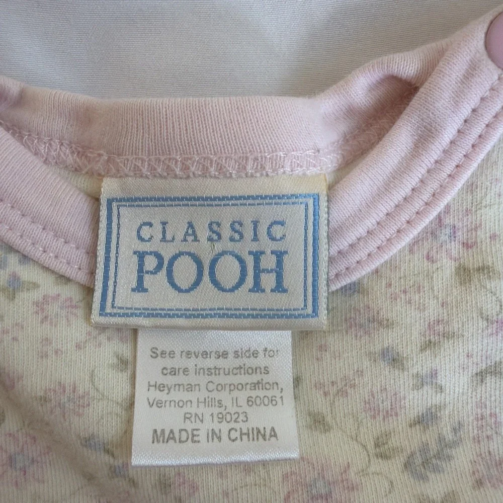 Vintage Classic Pooh Sleeper Gown Girl Size 0-3 Months 100% Cotton